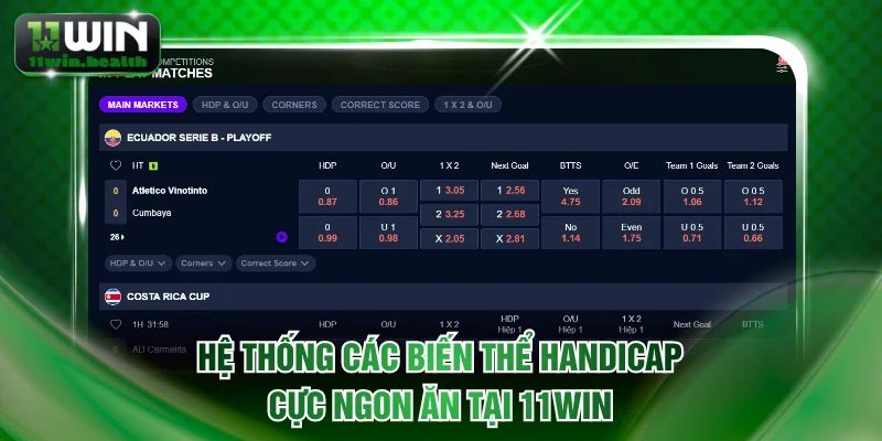 Hệ thống các biến thể Handicap cực ngon ăn tại 11WIN