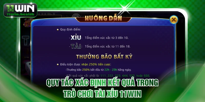 Quy tắc xác định kết quả trong trò chơi Tài xỉu 11WIN